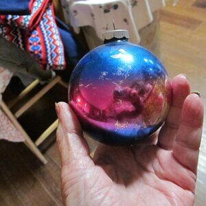 vtg shiny Brite ombre blue pink jumbo 5 in ornament usa